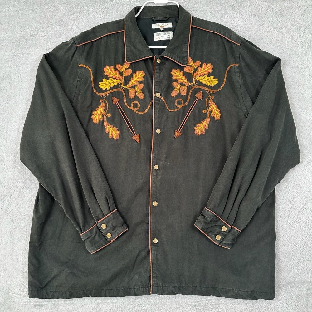 Nudie Jeans Co Gonzo Western Shirt XL Cowboy Lyocell Embroidered Green Olive Ltd